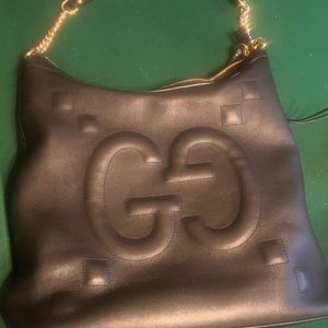 Black Leather Gucci Monogrammed Sholderbag